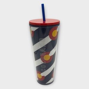 Starbucks Colorado State Flag Tumbler Cup 24 oz Venti Blue Straw Red Lid NEW